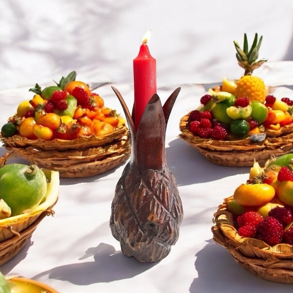 Vtg. Hand carved Wood Pineapple Appetizer and candle Holder 11.50" Tall - Picture 3 of 10